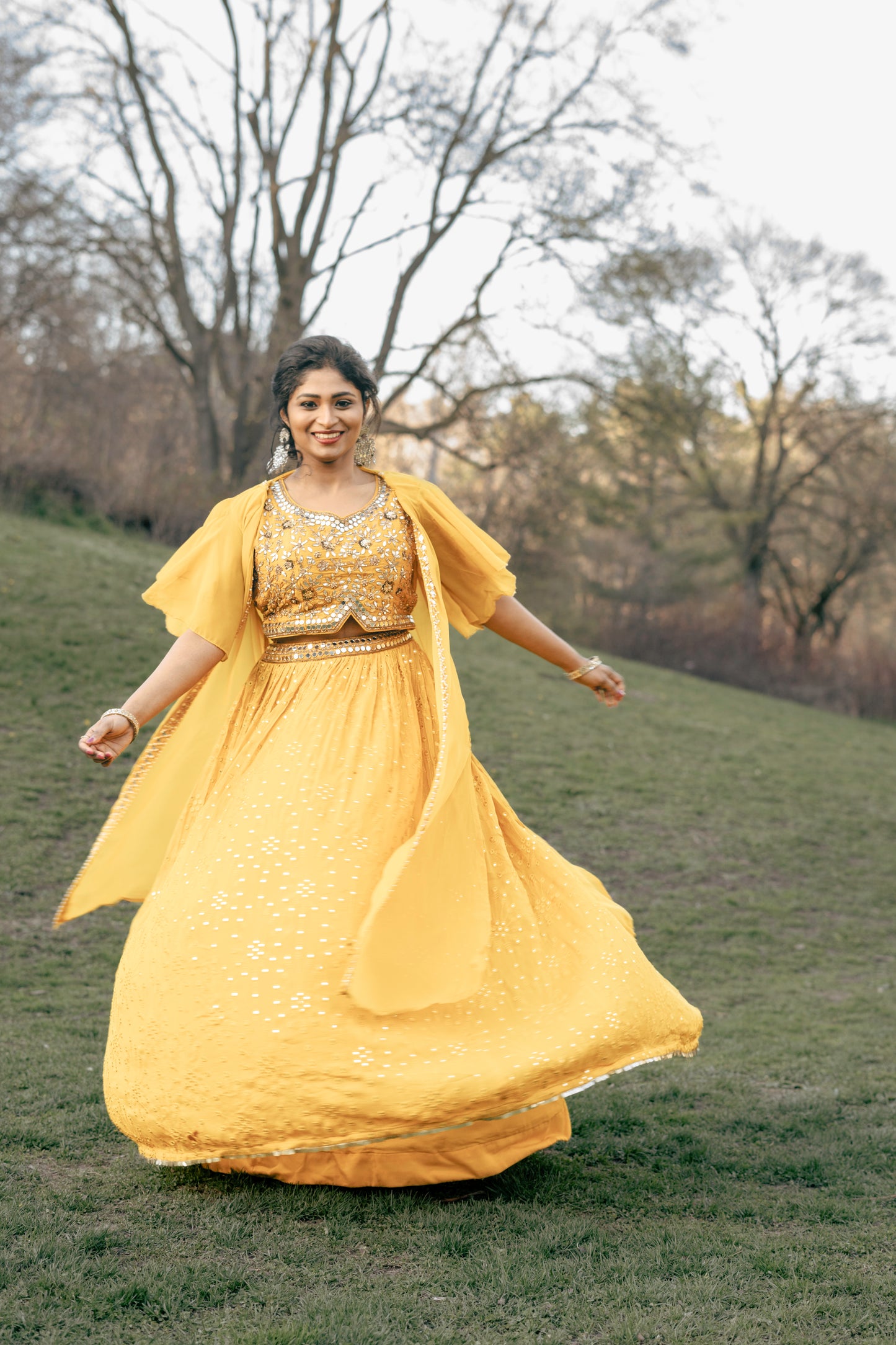 Yellow Mirror Embroided Skirt