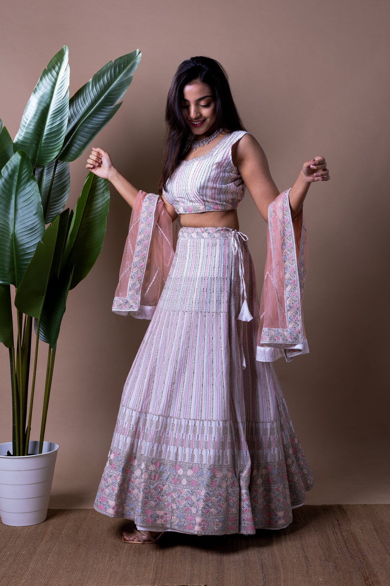 White pastel Lehenga Skirt right