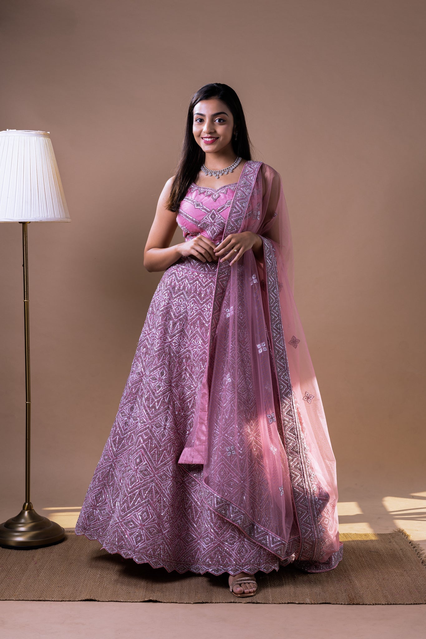 Pink Mirror Lehenga skirt front