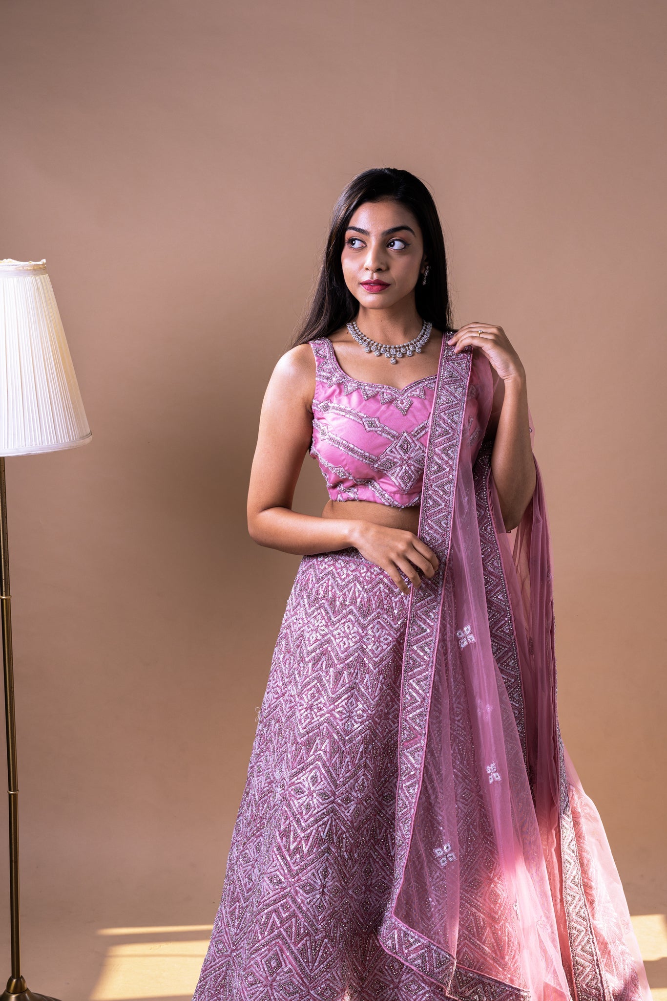 Pink Mirror Lehenga skirt left