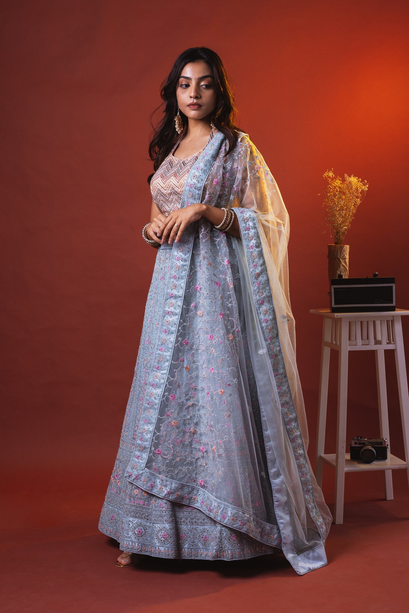 Sky Blue Lehenga Skirt right two