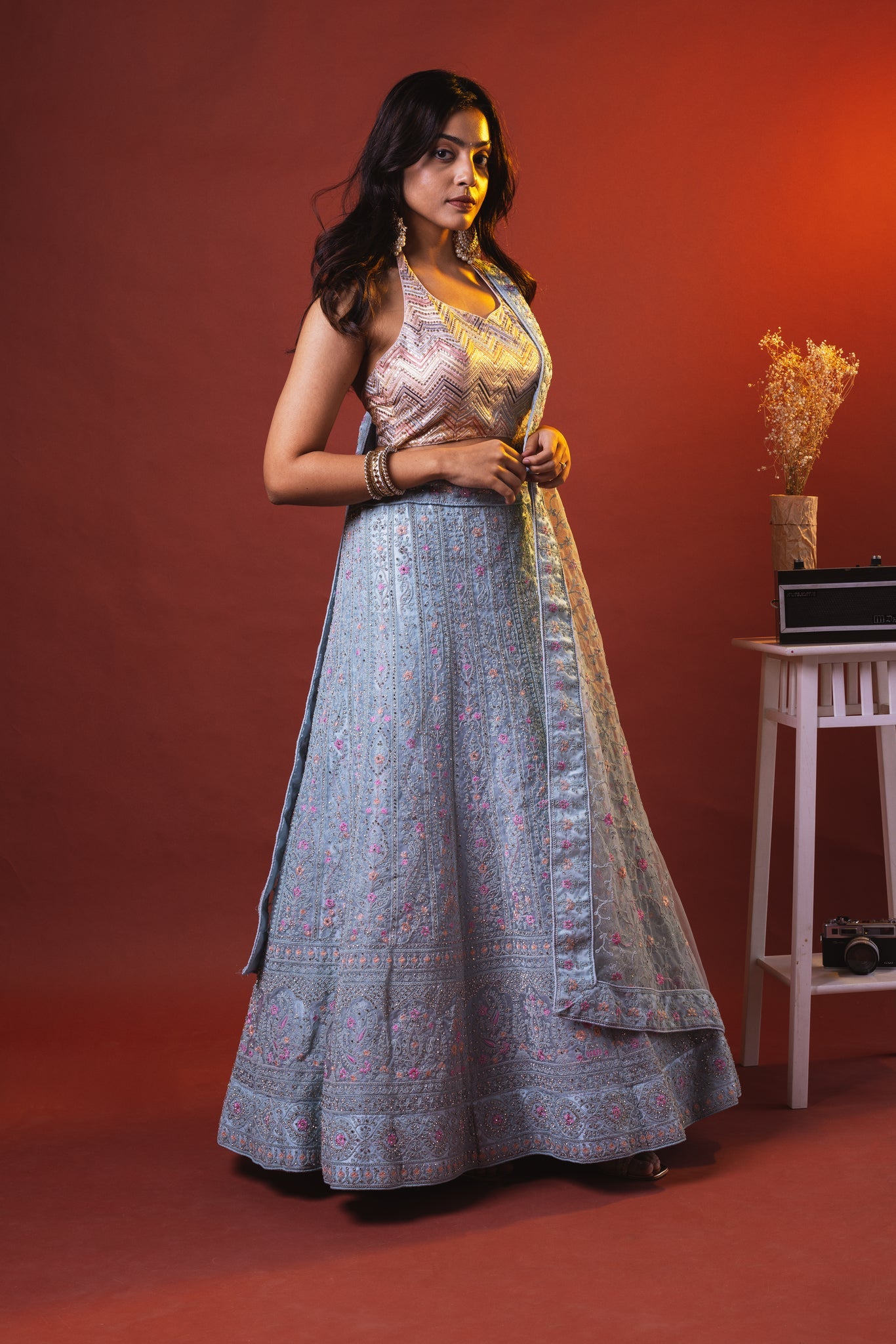 Sky Blue Lehenga Skirt left