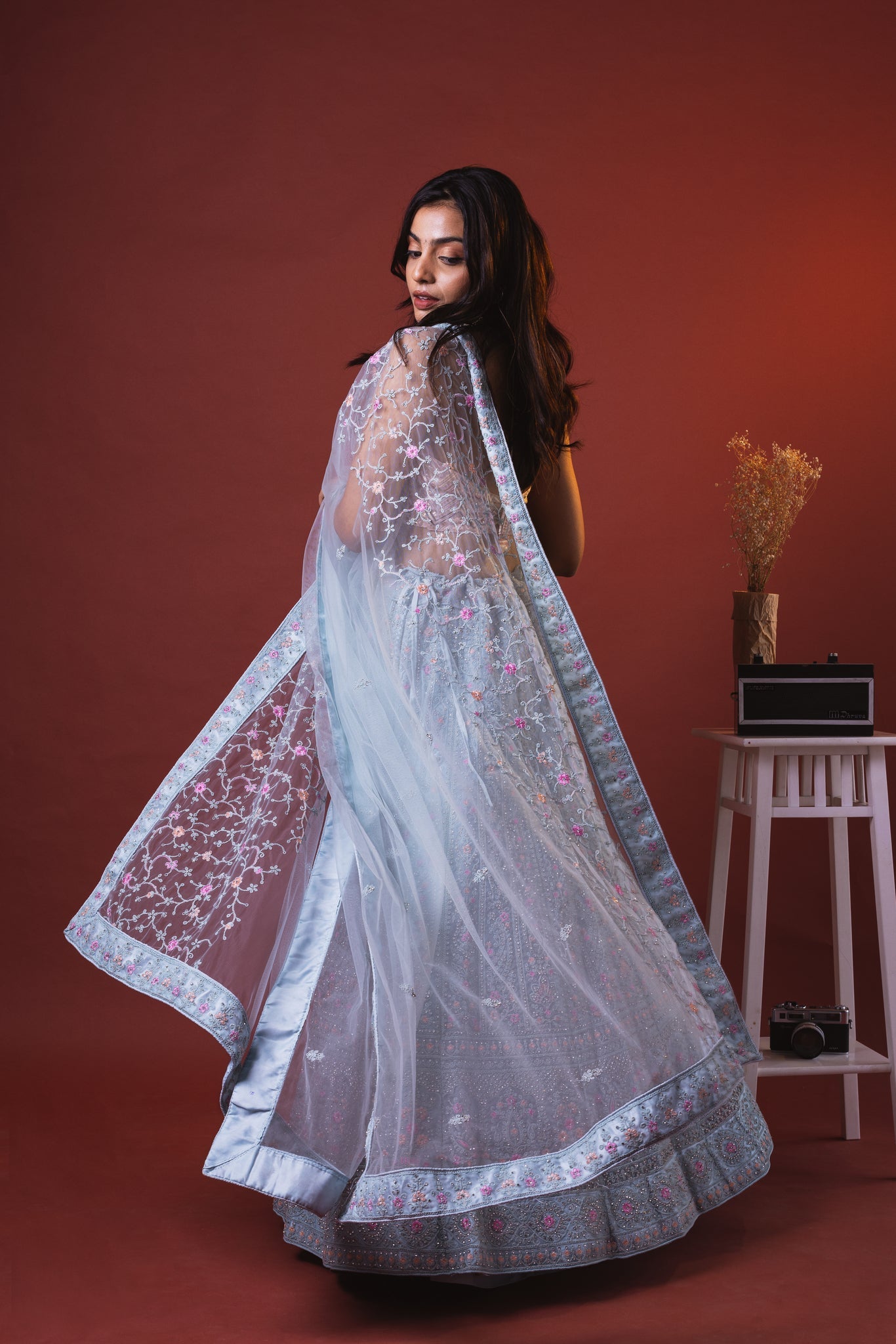 Sky Blue Lehenga Skirt right