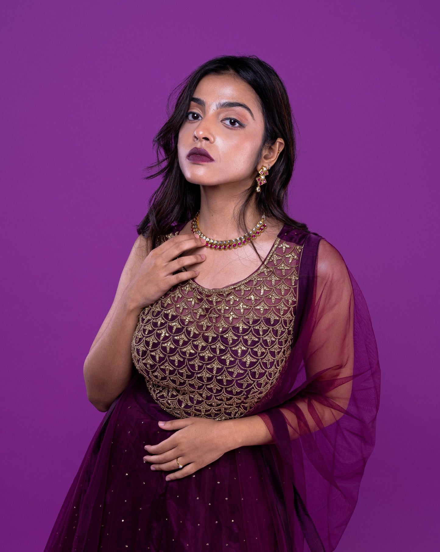 Plum Gold Embroided Blouse